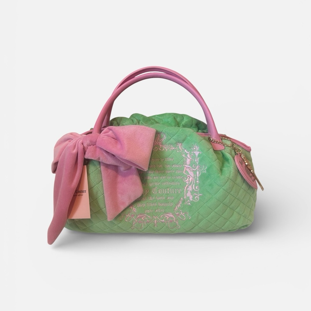 Juicy Couture Viral Juicy Tale Bowler Retro Green Bag TikTok Pink Key New